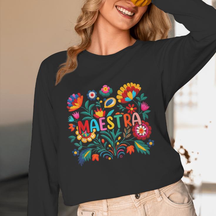 Maestra Flowers Spanish Teacher Cinco De Mayo Women Long Sleeve T-Shirt, novelty gifts, funny gifts Maestra Flowers Spanish Teacher Cinco De Mayo Women Long Sleeve T-Shirt, novelty gifts, funny gifts