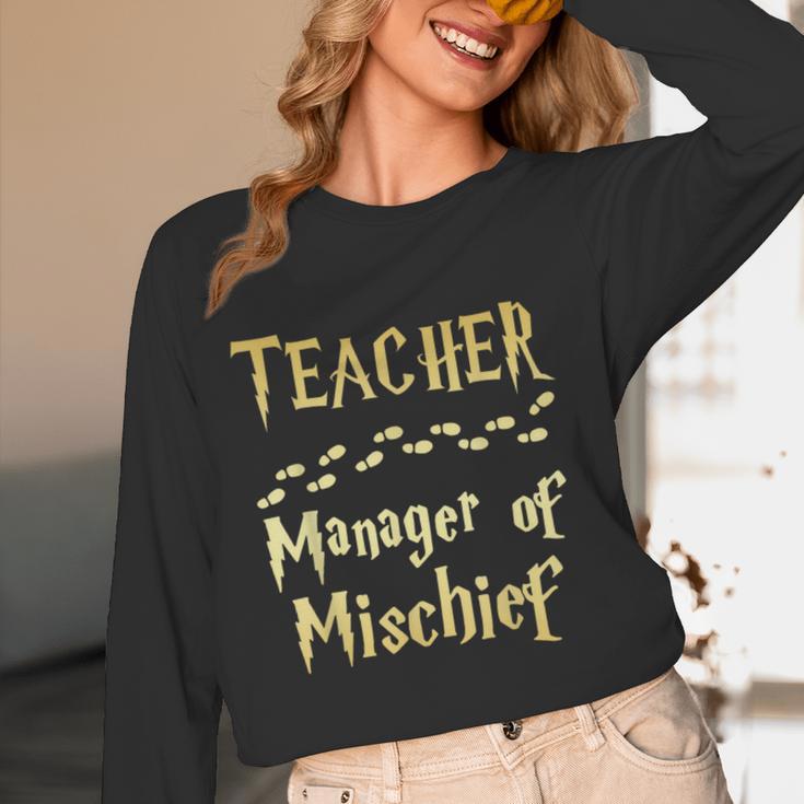 Magical Teacher Manager Of Mischief Birthday Family Party Women Long Sleeve T-Shirt, novelty gifts, funny gifts