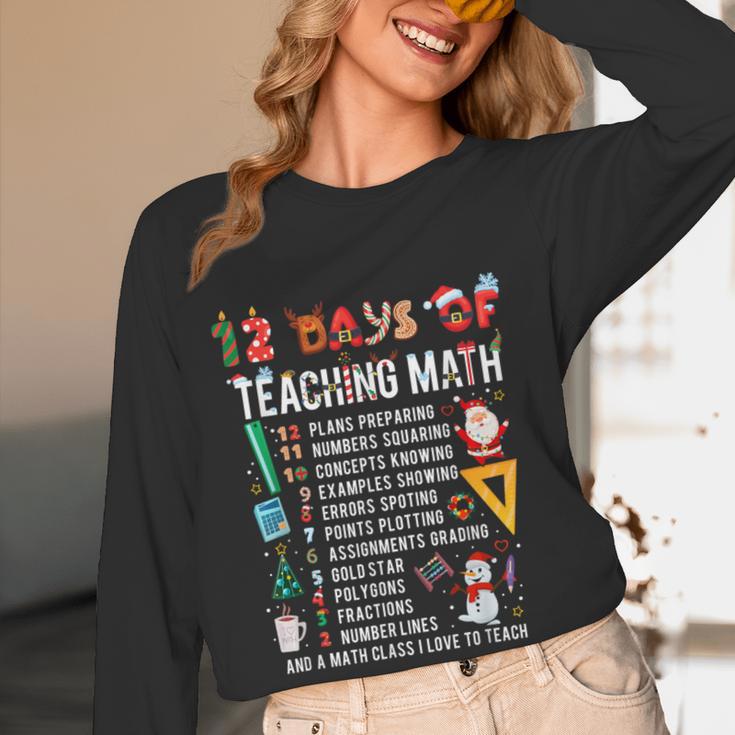 Math Teacher Christmas 12 Days Of Teaching Math Christmas Women Long Sleeve T-Shirt, novelty gifts, funny gifts