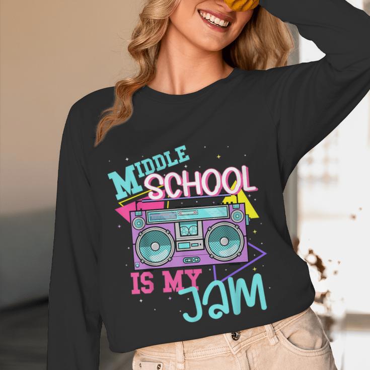 Middle School Is My Jam Cute Teacher Shirt 80's 90's Styl Women Long Sleeve T-Shirt, novelty gifts, funny gifts Middle School Is My Jam Cute Teacher Shirt 80's 90's Styl Women Long Sleeve T-Shirt, novelty gifts, funny gifts