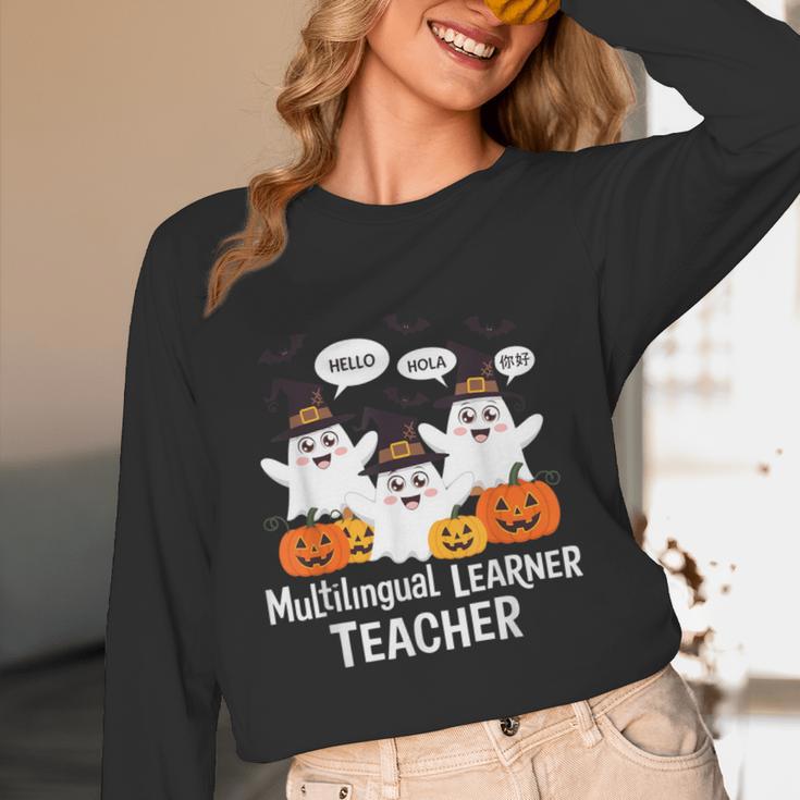 Multilingual Learner Teacher Spooky Halloween ESL Teacher Women Long Sleeve T-Shirt, novelty gifts, funny gifts
