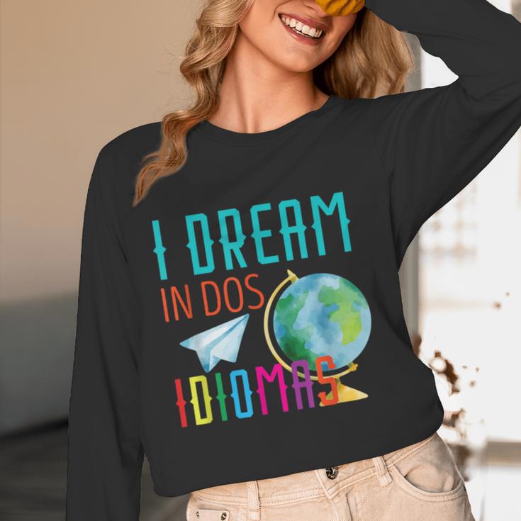 Multilingual Teacher In Dos Idiomas Linguist Language Women Long Sleeve T-Shirt, novelty gifts, funny gifts
