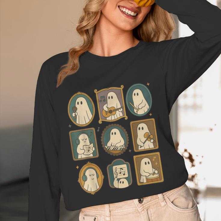 Music Teacher Orchestra Spooky Halloween Ghost Band Women Long Sleeve T-Shirt, novelty gifts, funny gifts