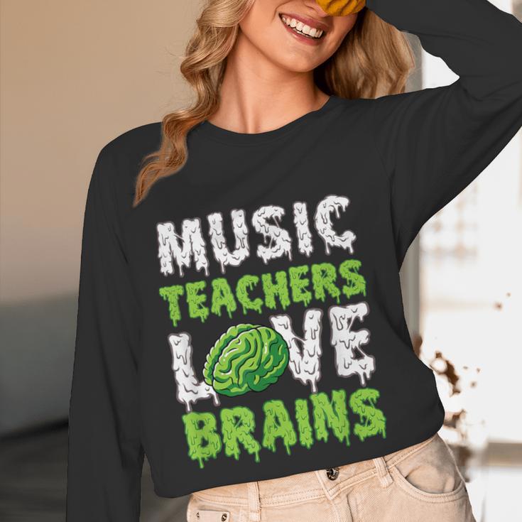 Music Teachers Love Brains Cute Teaching Halloween Women Long Sleeve T-Shirt, novelty gifts, funny gifts