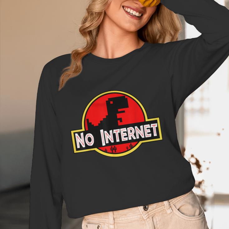 Nerdy No Internet Dinosaur Computer Science Teacher Women Long Sleeve T-Shirt, novelty gifts, funny gifts