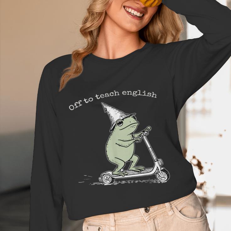 Off To Teach English Scooter Frog ESL Teacher Literature Women Long Sleeve T-Shirt, novelty gifts, funny gifts
