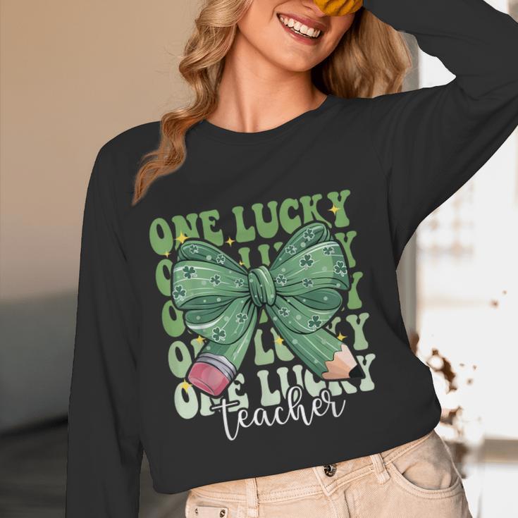 One Lucky Teacher Coquette Bow St Patricks Day Teacher Women Long Sleeve T-Shirt, novelty gifts, funny gifts One Lucky Teacher Coquette Bow St Patricks Day Teacher Women Long Sleeve T-Shirt, novelty gifts, funny gifts