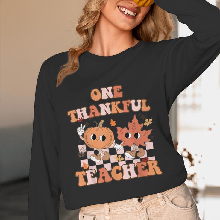 One Thankful Teacher Fall Leaves Thanksgiving Retro Women Long Sleeve T-Shirt, novelty gifts, funny gifts