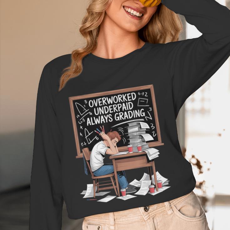 Overworked Underpaid Always Grading Teacher Women Long Sleeve T-Shirt, novelty gifts, funny gifts Overworked Underpaid Always Grading Teacher Women Long Sleeve T-Shirt, novelty gifts, funny gifts