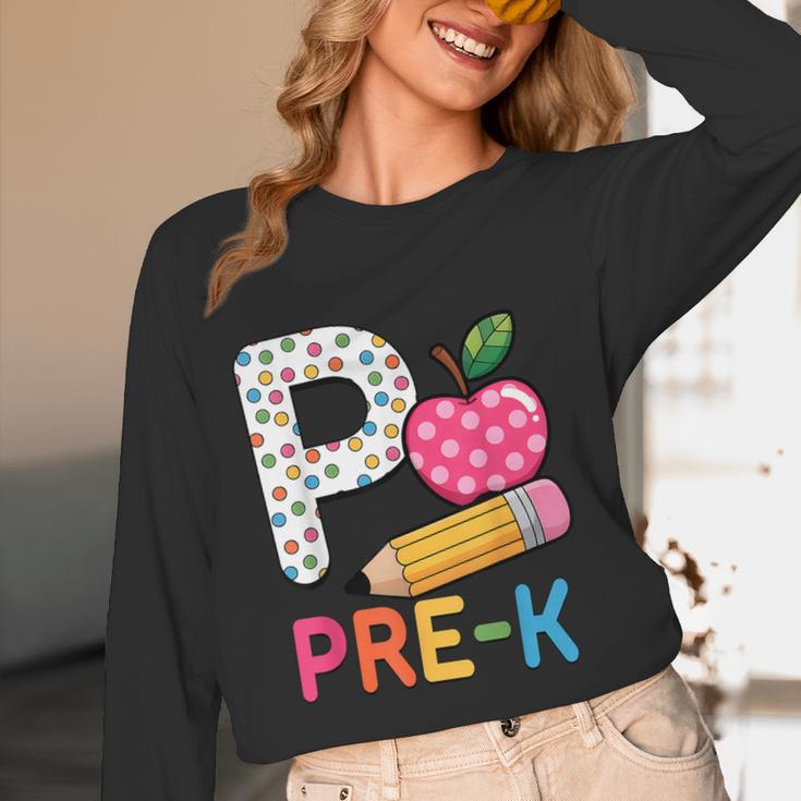 P Is For Pre K Teacher Student Pencil Apple Back To School Women Long Sleeve T-Shirt, novelty gifts, funny gifts P Is For Pre K Teacher Student Pencil Apple Back To School Women Long Sleeve T-Shirt, novelty gifts, funny gifts