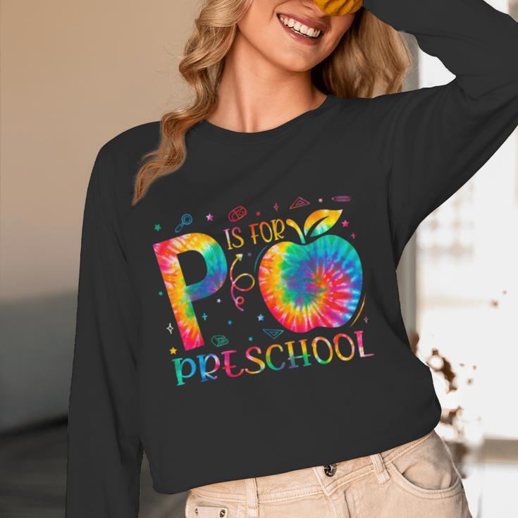 P Is For Preschool Tie Dye Back To School Teacher Men Women Girls Kids Women Long Sleeve T-Shirt, novelty gifts, funny gifts