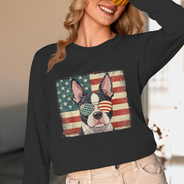 Patriotic Boston Terrier Dog Lover USA Flag 4th Of July For Men Women Kids Women Long Sleeve T-Shirt, novelty gifts, funny gifts