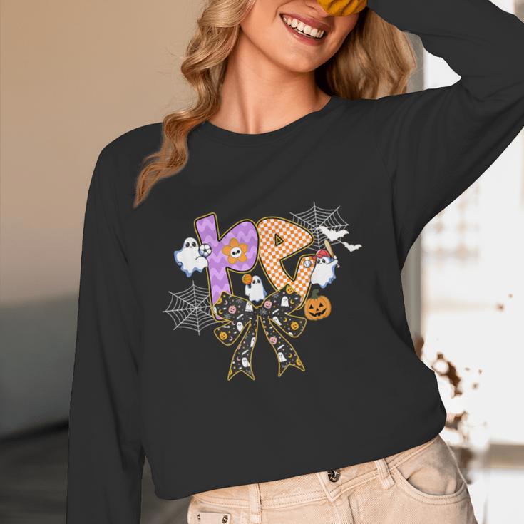 PE Teacher Coach Coquette Ghost Halloween Physical Education Women Long Sleeve T-Shirt, novelty gifts, funny gifts
