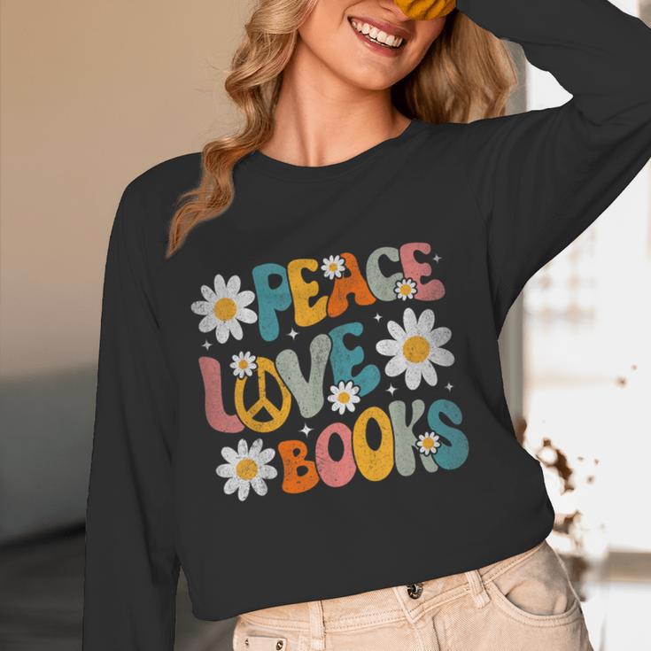 Peace Love Books Bookworm Librarian Reading Teacher Groovy Women Long Sleeve T-Shirt, novelty gifts, funny gifts Peace Love Books Bookworm Librarian Reading Teacher Groovy Women Long Sleeve T-Shirt, novelty gifts, funny gifts