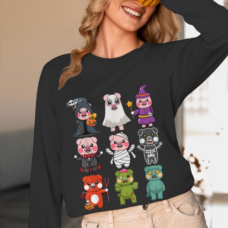 Pig Spooky Ghost Witch Boo-Jee Horror Pumpkin Pig Halloween Women Long Sleeve T-Shirt, novelty gifts, funny gifts