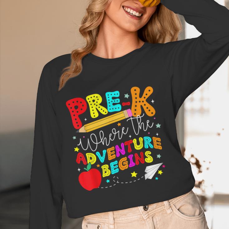 Pre-k Where The Adventure Begins First Day Of Prek Teacher Women Long Sleeve T-Shirt, novelty gifts, funny gifts Pre-k Where The Adventure Begins First Day Of Prek Teacher Women Long Sleeve T-Shirt, novelty gifts, funny gifts