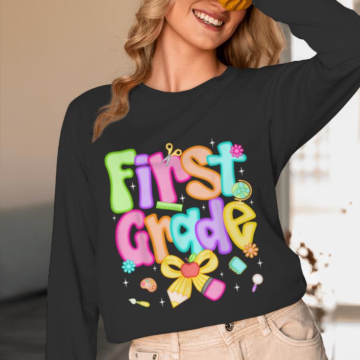 Preppy First Grade Back To School 1st Grade Teacher Girl Kid Women Long Sleeve T-Shirt, novelty gifts, funny gifts