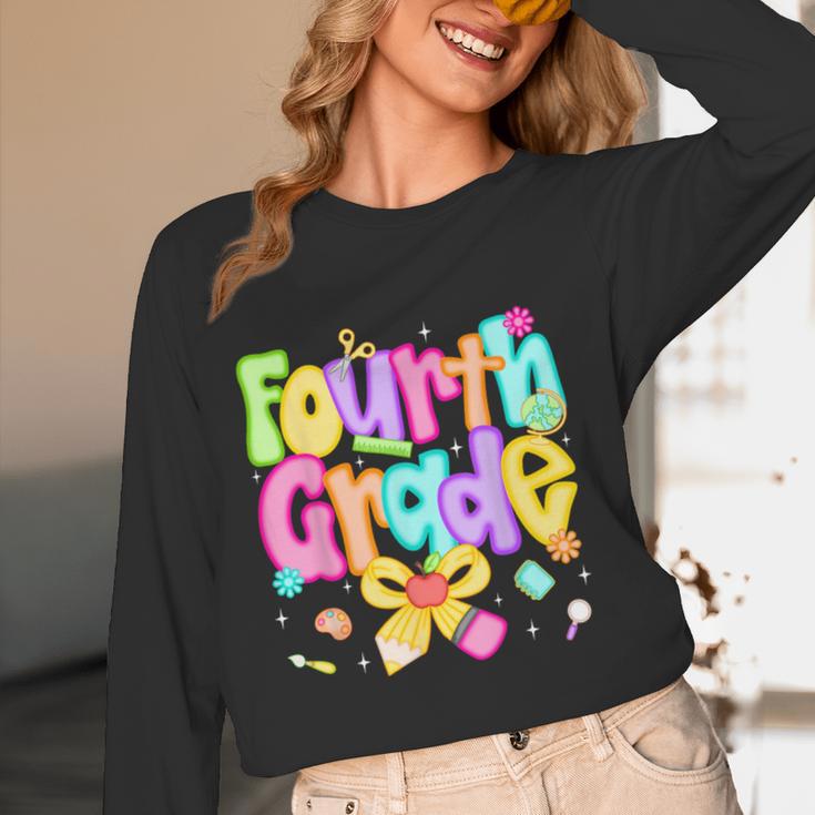 Preppy Fourth Grade Back To School 4th Grade Teacher Girls Women Long Sleeve T-Shirt, novelty gifts, funny gifts