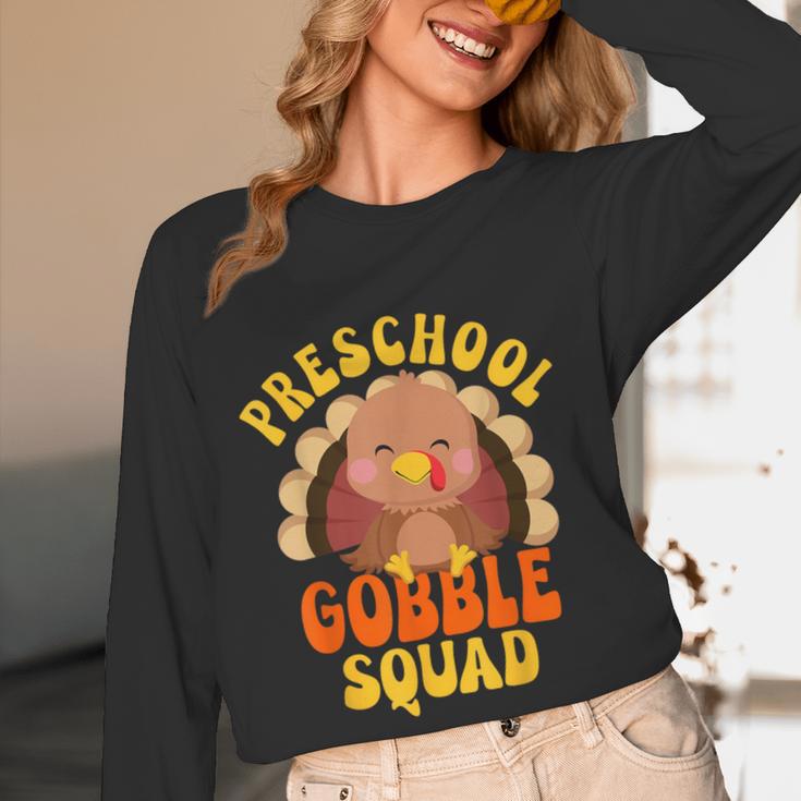 Preschool Gobble Squad Cute Turkey Thanksgiving Teacher Women Long Sleeve T-Shirt, novelty gifts, funny gifts