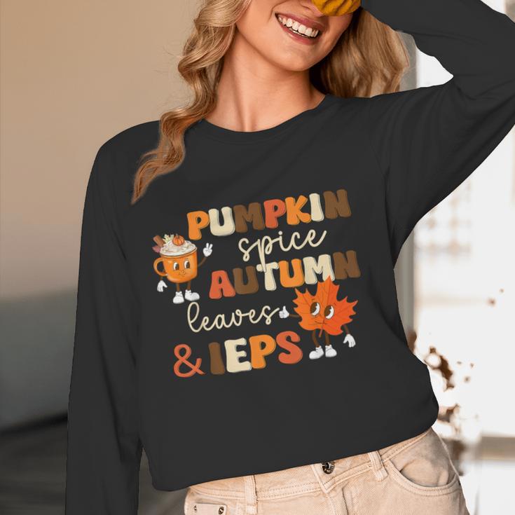 Pumpkin Spice Autumn Leaves IEPS Sped Teacher Fall Women Long Sleeve T-Shirt, novelty gifts, funny gifts