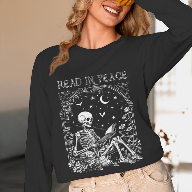 Read In Peace Skeleton Reading Teacher Spooky Halloween Women Long Sleeve T-Shirt, novelty gifts, funny gifts Read In Peace Skeleton Reading Teacher Spooky Halloween Women Long Sleeve T-Shirt, novelty gifts, funny gifts