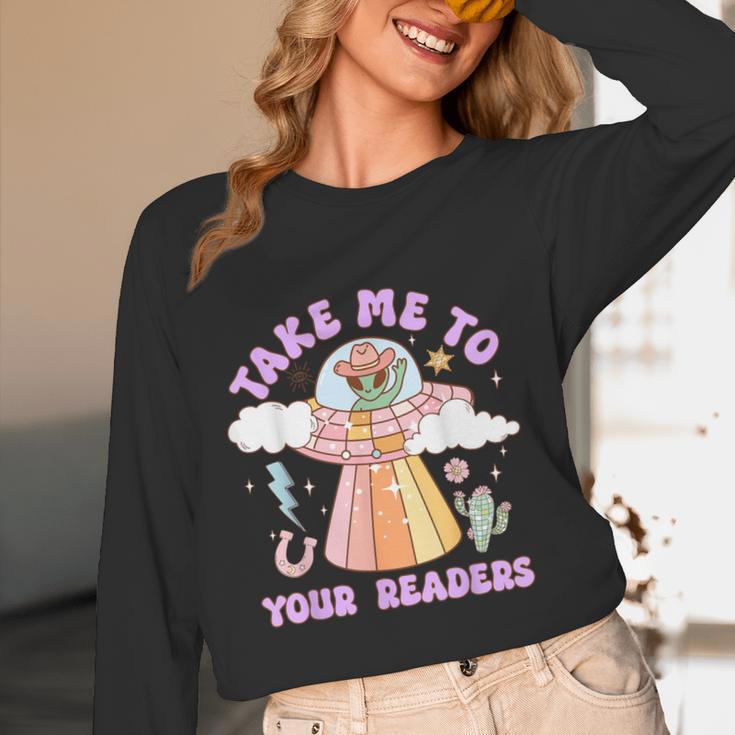 Take Me To Your Readers Alien Teacher Halloween Literacy Women Long Sleeve T-Shirt, novelty gifts, funny gifts
