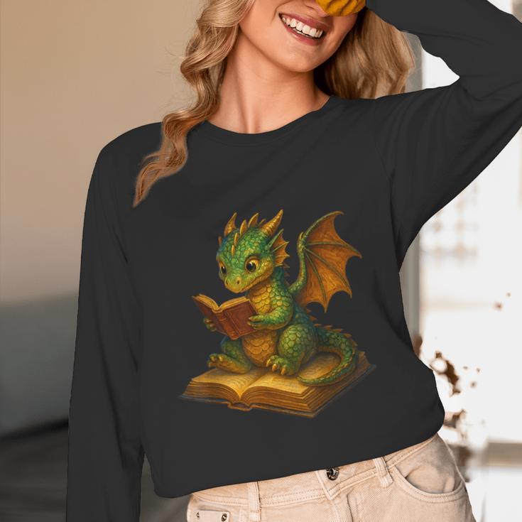 Reading Dragon Shirt For Bookish Teacher Librarian Bookworm Women Long Sleeve T-Shirt, novelty gifts, funny gifts