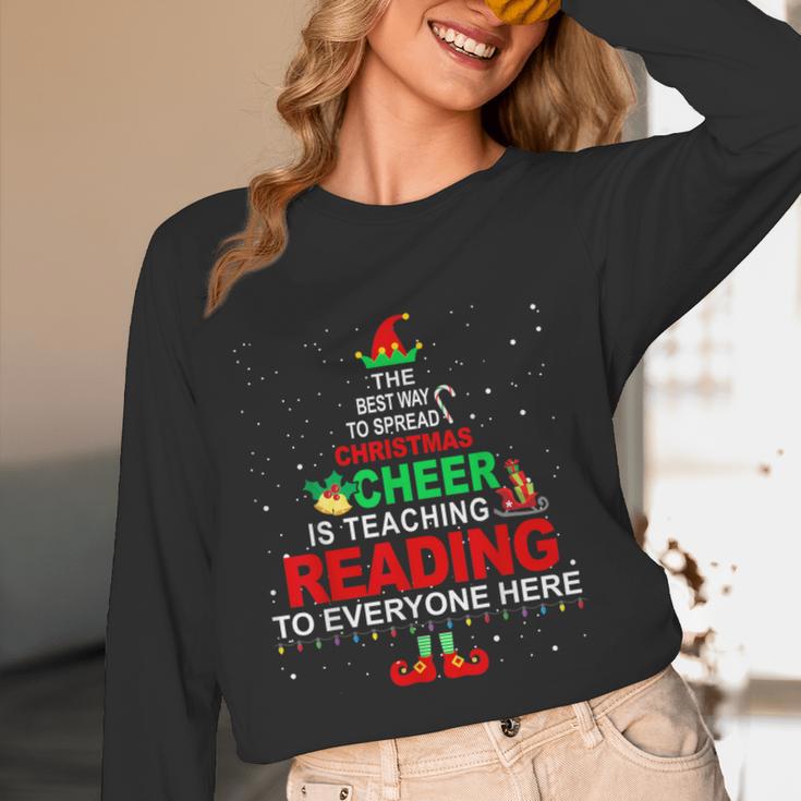 Reading Teacher Christmas Shirt Elf Christmas Cheer For Men Women Women Long Sleeve T-Shirt, novelty gifts, funny gifts