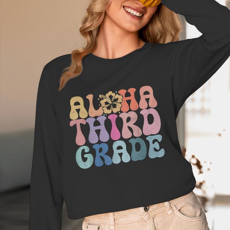Retro Aloha Third Grade Teacher Summer Vacation Beach Hawaii Women Long Sleeve T-Shirt, novelty gifts, funny gifts