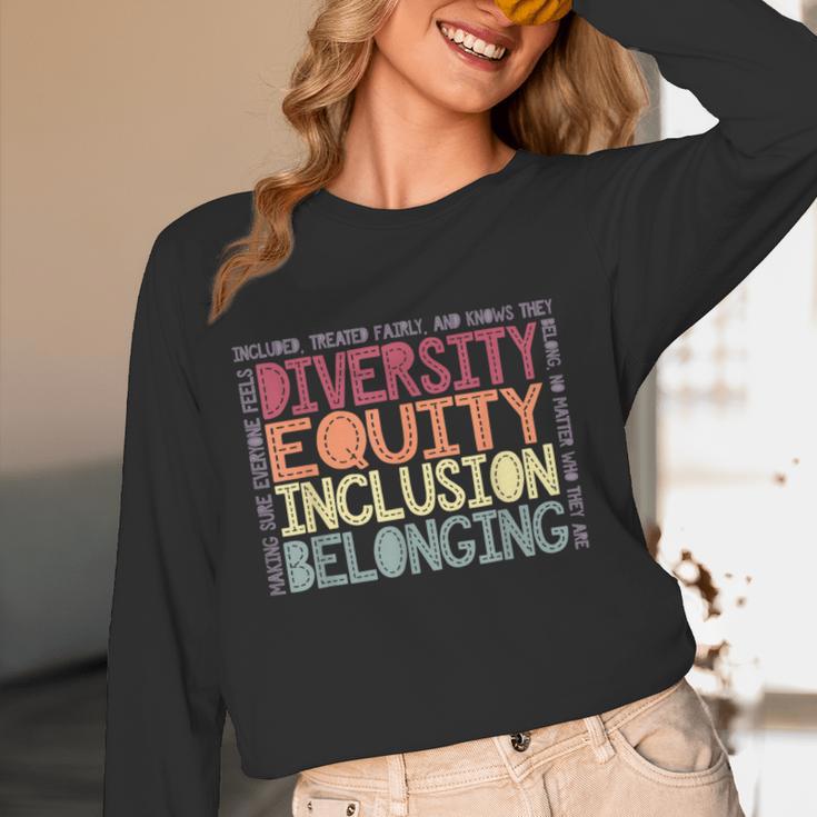 Retro Diversity Equity Inclusion Belonging DEIB Teacher Women Long Sleeve T-Shirt, novelty gifts, funny gifts