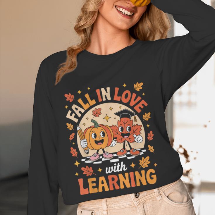Retro Fall In Love With Learning Pumpkin Leaf Teacher Autumn Women Long Sleeve T-Shirt, novelty gifts, funny gifts Retro Fall In Love With Learning Pumpkin Leaf Teacher Autumn Women Long Sleeve T-Shirt, novelty gifts, funny gifts
