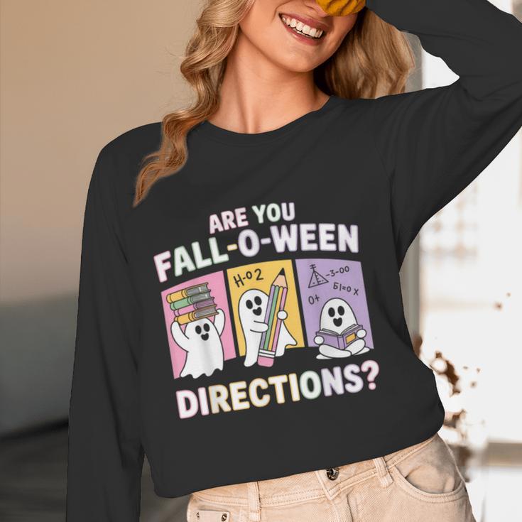 Retro Are You Fall O Ween Directions Teacher Halloween Ghost Women Long Sleeve T-Shirt, novelty gifts, funny gifts