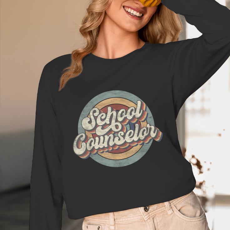 Retro School Counselor Back To School Teacher Squad Crew Women Long Sleeve T-Shirt, novelty gifts, funny gifts