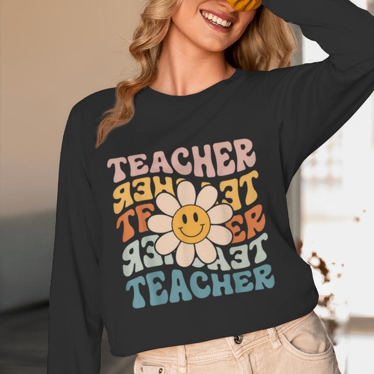 Retro Teacher Daisy Colorful Elementary School Teacher Women Long Sleeve T-Shirt, novelty gifts, funny gifts