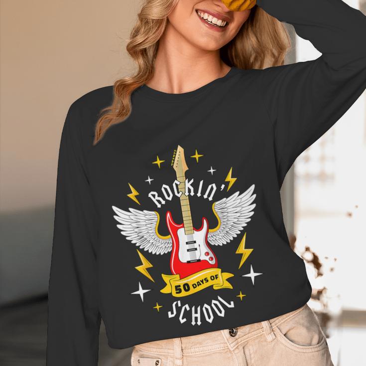 Rockin 50 Days Of School 50th Day Of School Teacher Student Men Women Girls Kids Women Long Sleeve T-Shirt, novelty gifts, funny gifts