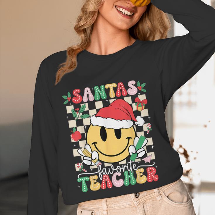 Santas Favorite Teacher Retro Groovy Smile Face Christmas Women Long Sleeve T-Shirt, novelty gifts, funny gifts Santas Favorite Teacher Retro Groovy Smile Face Christmas Women Long Sleeve T-Shirt, novelty gifts, funny gifts