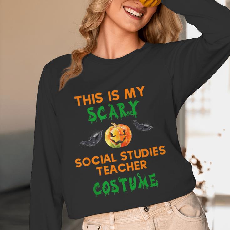 My Scary Social Studies Teacher Costume Halloween Men Women Women Long Sleeve T-Shirt, novelty gifts, funny gifts