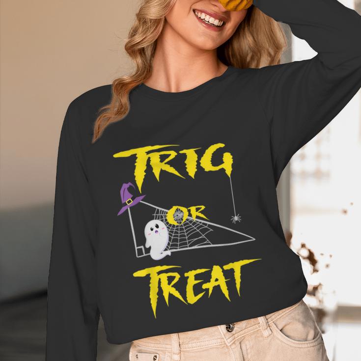 School Math Teacher Halloween 2022 Trig Or Treat Shirt Women Long Sleeve T-Shirt, novelty gifts, funny gifts