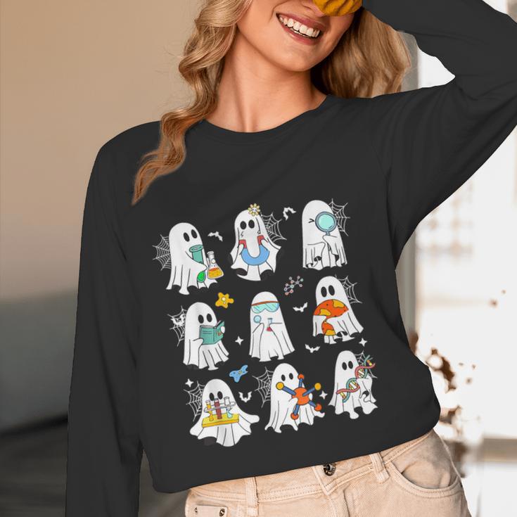 Science Teacher Ghost Laboratory Halloween Teacher Women Long Sleeve T-Shirt, novelty gifts, funny gifts