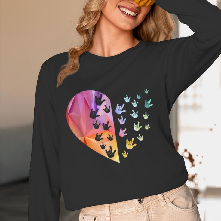 Sign Language Heart ASL For Deaf Teacher Women Long Sleeve T-Shirt, novelty gifts, funny gifts