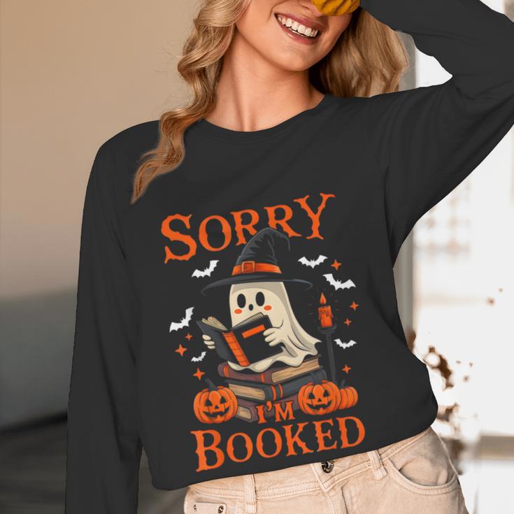 Sorry I'm Booked Ghost Reading Book Lover Teacher Halloween Women Long Sleeve T-Shirt, novelty gifts, funny gifts