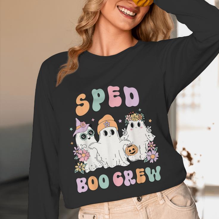 SPED Boo Crew Halloween Floral Ghost Special Ed SPED Teacher For Men Women Kids Women Long Sleeve T-Shirt, novelty gifts, funny gifts
