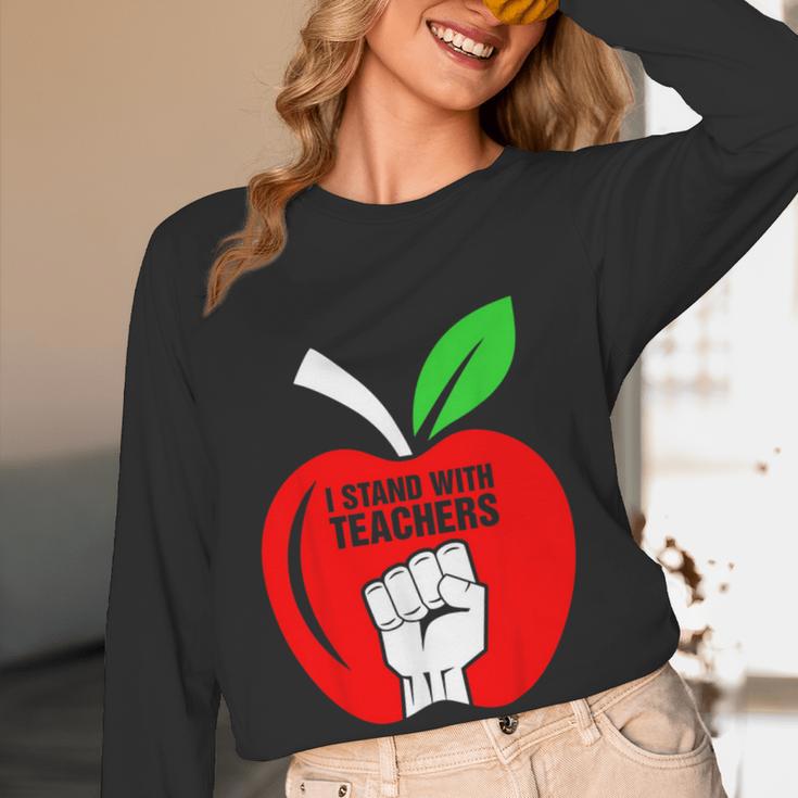 I Stand With Teachers Tshirt Women Long Sleeve T-Shirt, novelty gifts, funny gifts