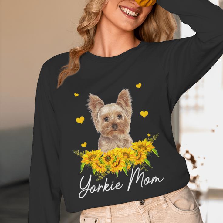 Sunflower Yorkie Mom Dog Lover Women Long Sleeve T-Shirt, novelty gifts, funny gifts