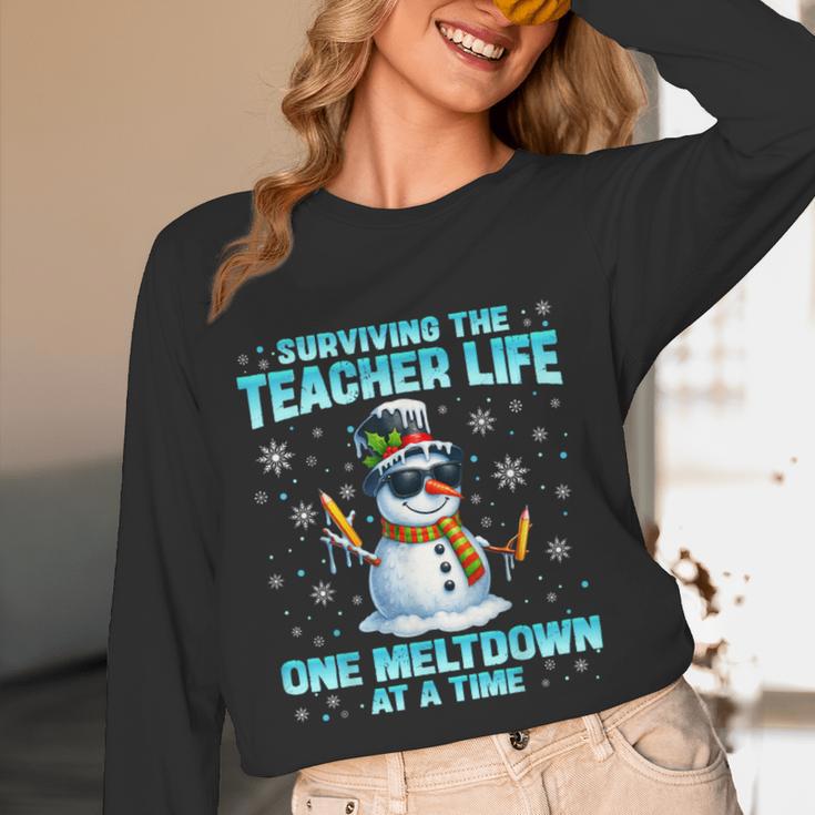 Surviving The Teacher Life Pjs Pajamas Christmas Xmas Teache Women Long Sleeve T-Shirt, novelty gifts, funny gifts
