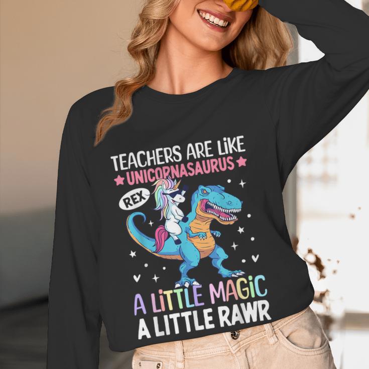 T Rex Dinosaur Unicorn Teachers Are Like Unicornasaurus Rex Women Long Sleeve T-Shirt, novelty gifts, funny gifts