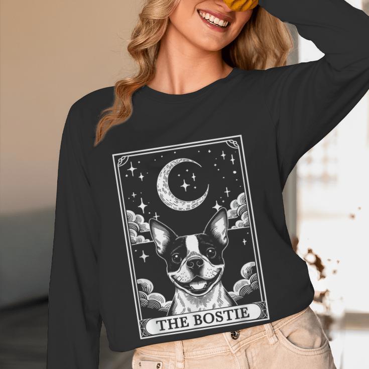 Tarot Card Vintage Crescent Moon Boston Terrier Dog Mom Women Long Sleeve T-Shirt, novelty gifts, funny gifts