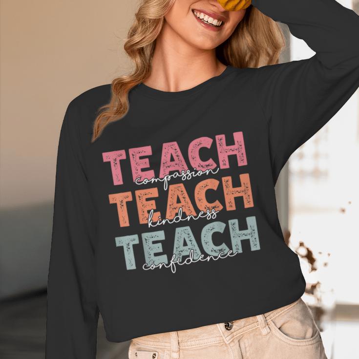 Teach Compassion Kindness Confidence For Teacher Women Long Sleeve T-Shirt, novelty gifts, funny gifts