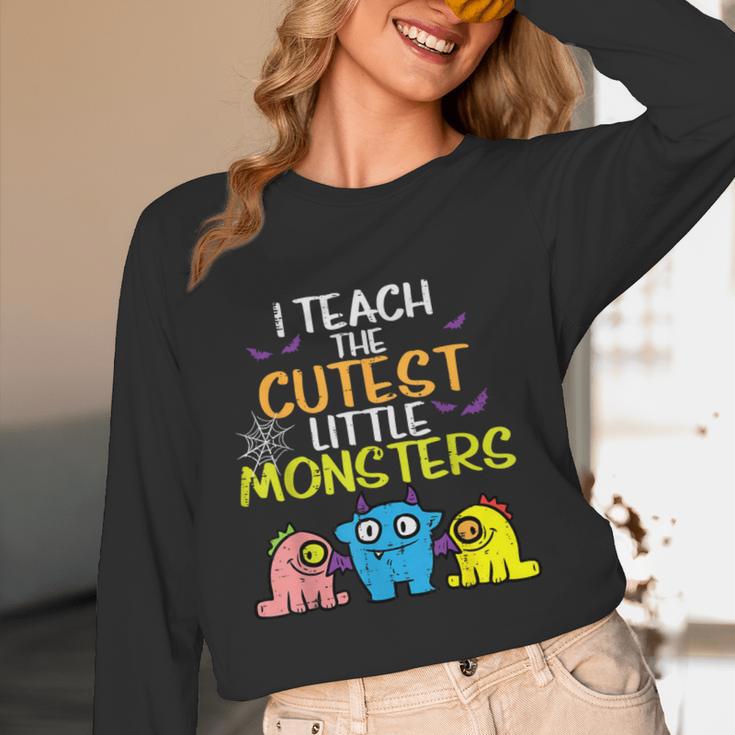 I Teach Cutest Little Monsters Halloween Teacher Men Women Women Long Sleeve T-Shirt, novelty gifts, funny gifts