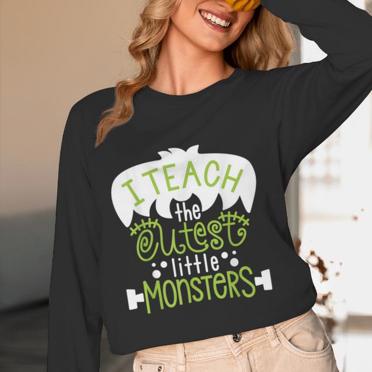 I Teach The Cutest Little Monsters Halloween Teacher Spooky Women Long Sleeve T-Shirt, novelty gifts, funny gifts I Teach The Cutest Little Monsters Halloween Teacher Spooky Women Long Sleeve T-Shirt, novelty gifts, funny gifts